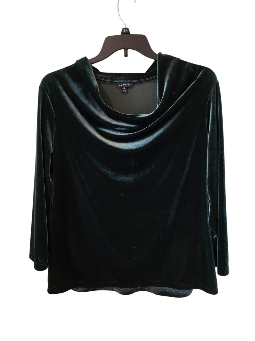 Lands End Womens Drape neck Velvet Long Sleeve Top Size XL Green